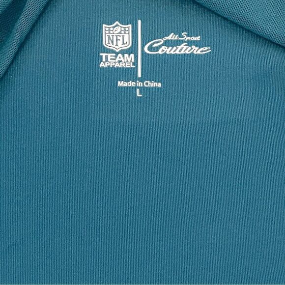 NFL All Sports Couture Aqua Blue Miami Dolphins Ruched Neck Top SZ L BNWT - Picture 5 of 10